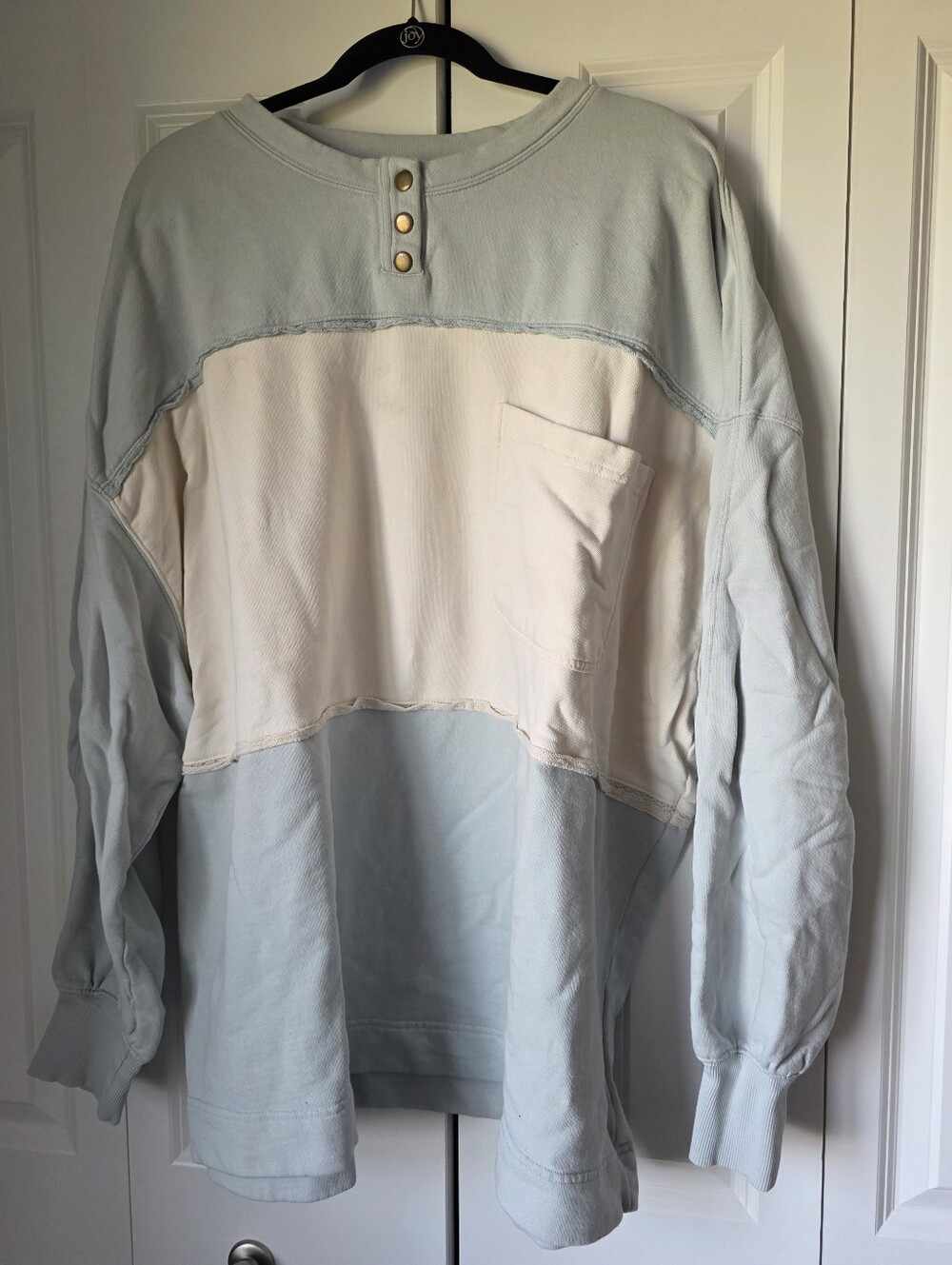 Free People Two-Tone Cream and Light Blue Pullover Sweatshirt